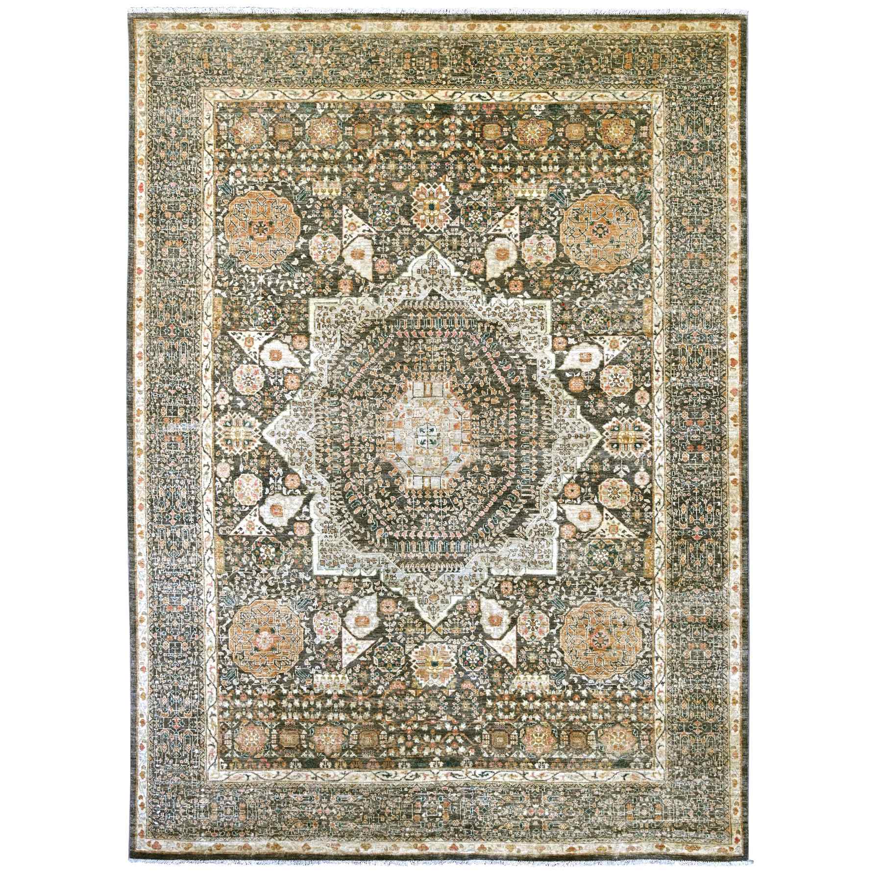 9'x12' Dim Gray, 14th Century Mamluk Dynasty Pattern with Star Medallion Design, Hand Knotted, High Mountain Wool, Vegetable Dyes, Oriental Rug 